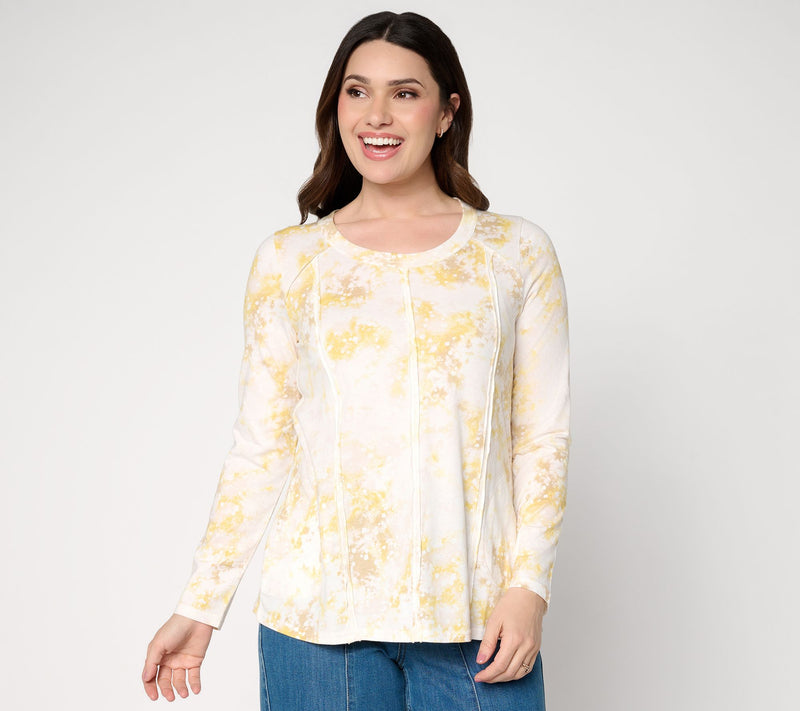 LOGO by Lori Goldstein Printed Seam Detail Long Sleeve Top — View 11