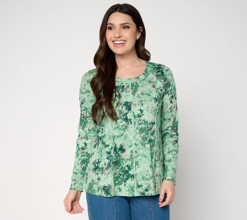LOGO by Lori Goldstein Printed Seam Detail Long Sleeve Top — View 13