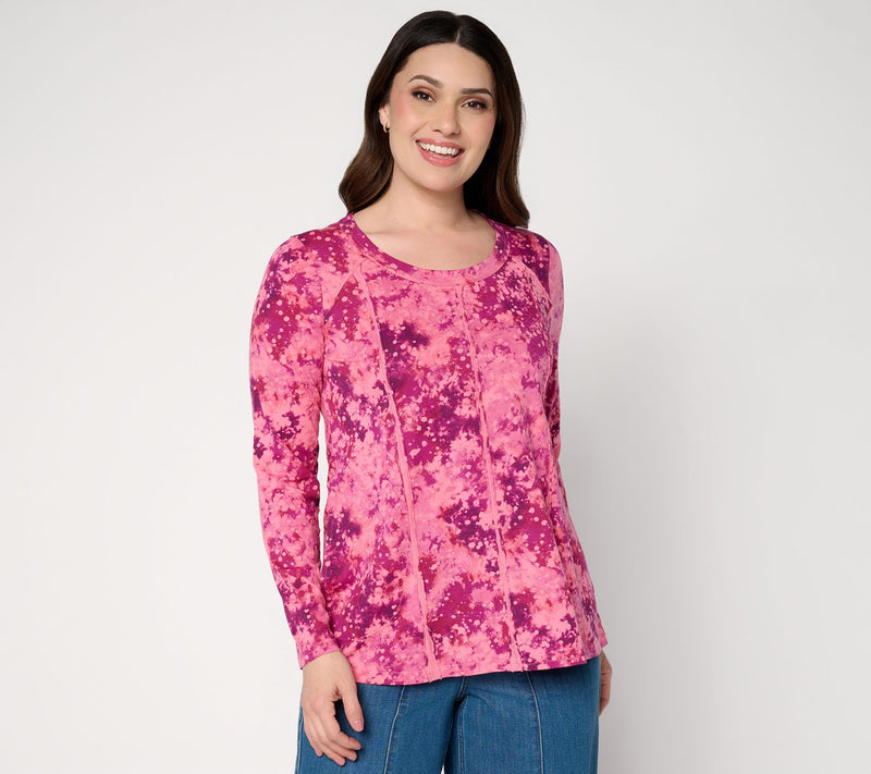 LOGO by Lori Goldstein Printed Seam Detail Long Sleeve Top — View 14