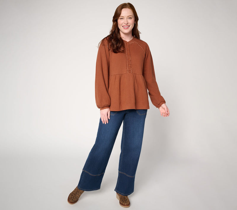 LOGO by Lori Goldstein 100% Cotton Knit Blouse with Peplum — View 5