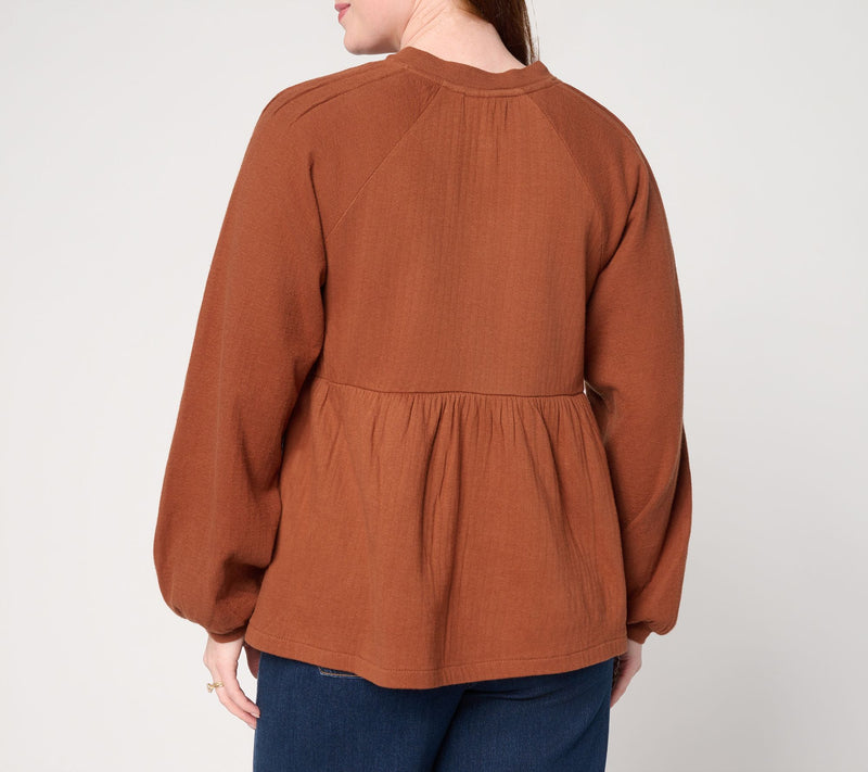 LOGO by Lori Goldstein 100% Cotton Knit Blouse with Peplum — View 4