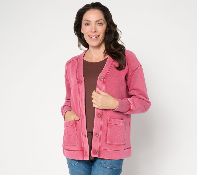 LOGO by Lori Goldstein Overdyed Button Front Cardigan — Main view