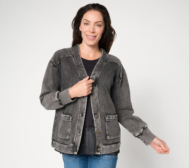 LOGO by Lori Goldstein Overdyed Button Front Cardigan — View 10