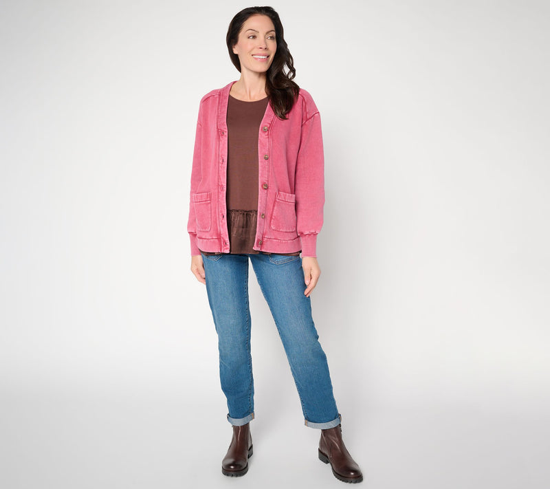 LOGO by Lori Goldstein Overdyed Button Front Cardigan — View 5