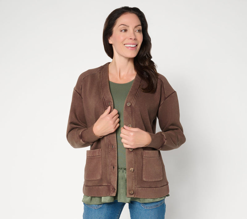 LOGO by Lori Goldstein Overdyed Button Front Cardigan — View 12