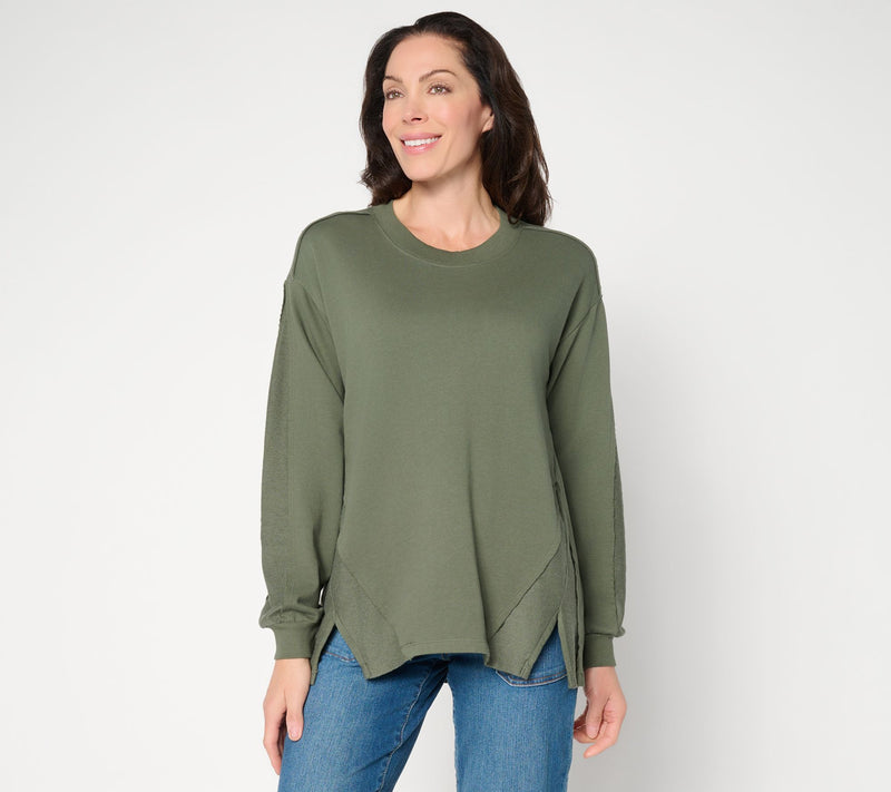 LOGO by Lori Goldstein Reverse Blocked Split Hem Sweatshirt — Main view