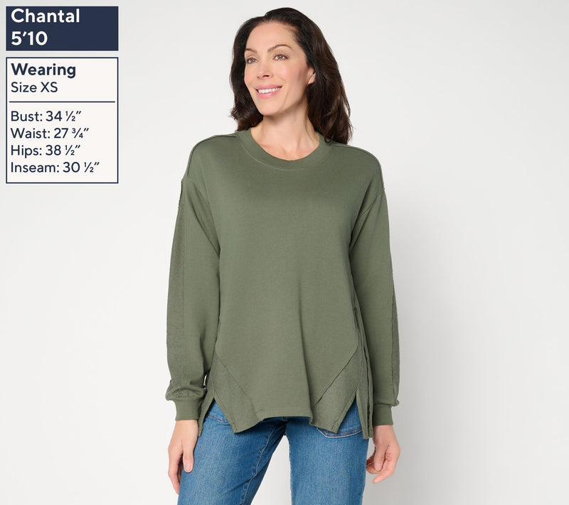 LOGO by Lori Goldstein Reverse Blocked Split Hem Sweatshirt — View 3