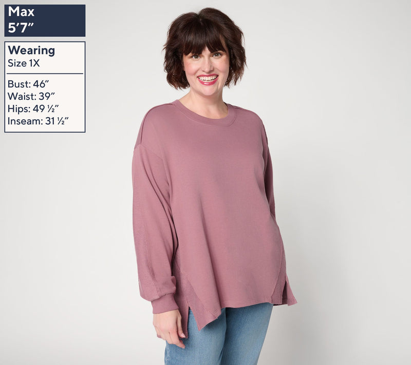 LOGO by Lori Goldstein Reverse Blocked Split Hem Sweatshirt — View 2
