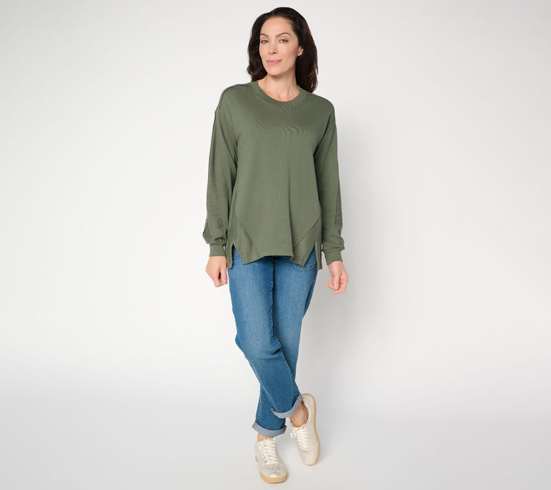 LOGO by Lori Goldstein Reverse Blocked Split Hem Sweatshirt — View 5