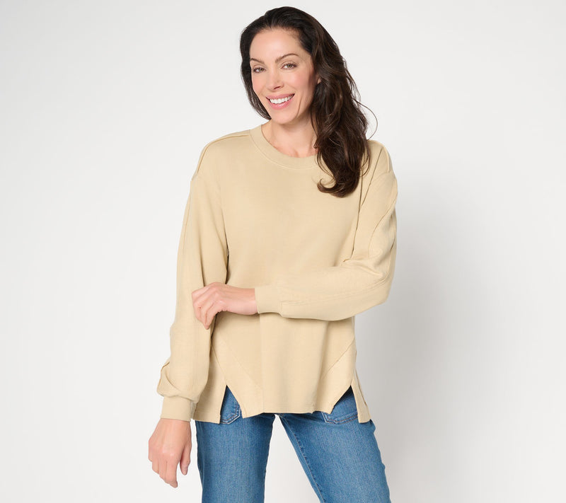 LOGO by Lori Goldstein Reverse Blocked Split Hem Sweatshirt — View 10