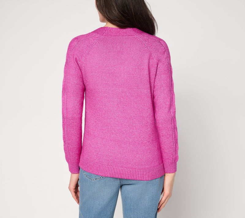 Women with Control V-Neck Cable Knit Sweater — View 4