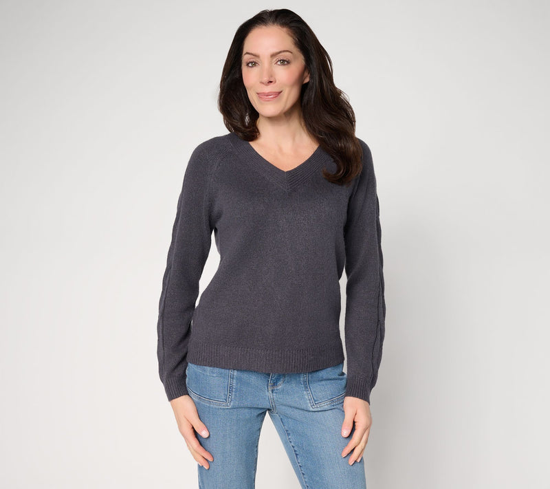 Women with Control V-Neck Cable Knit Sweater — View 10
