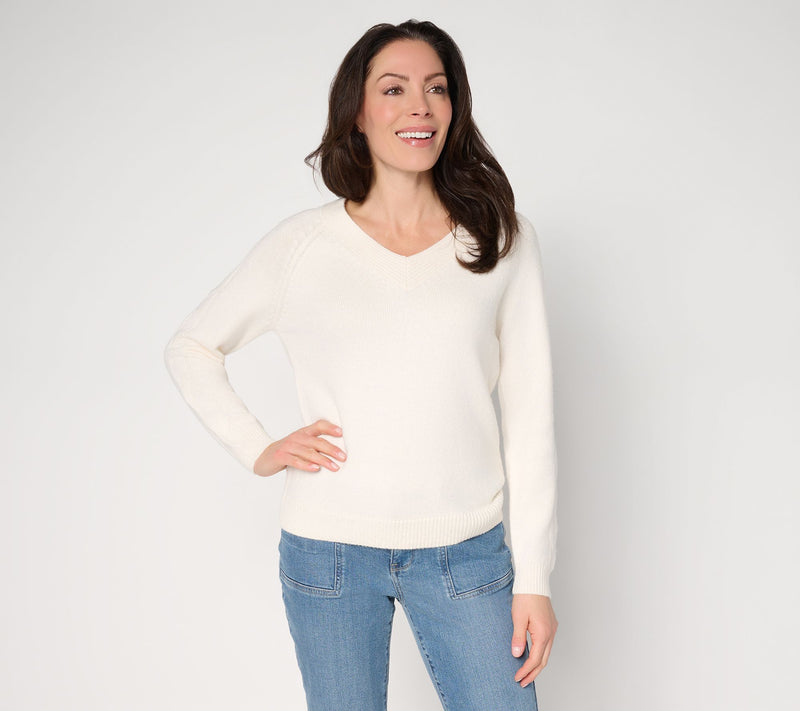 Women with Control V-Neck Cable Knit Sweater — View 11