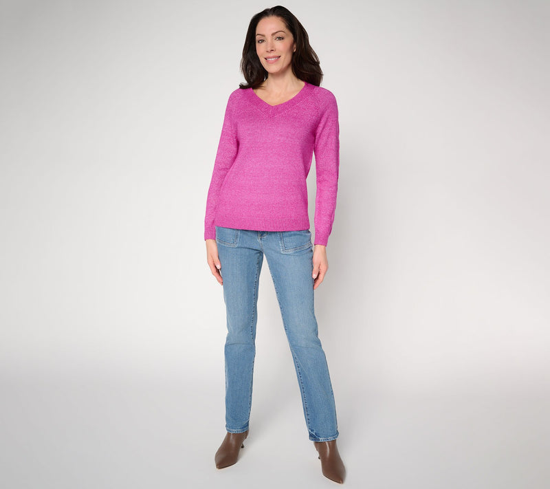 Women with Control V-Neck Cable Knit Sweater — View 5