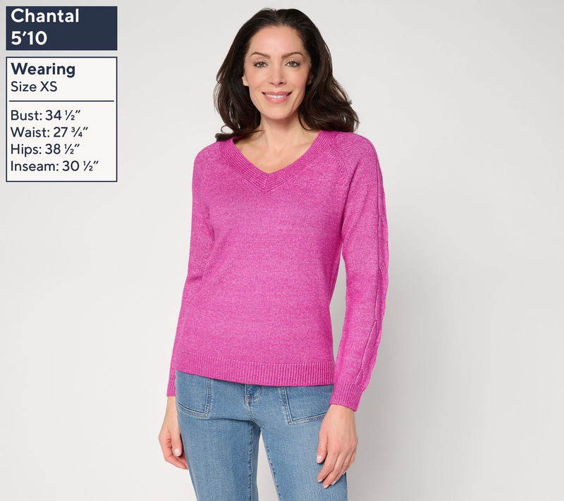 Women with Control V-Neck Cable Knit Sweater — View 3