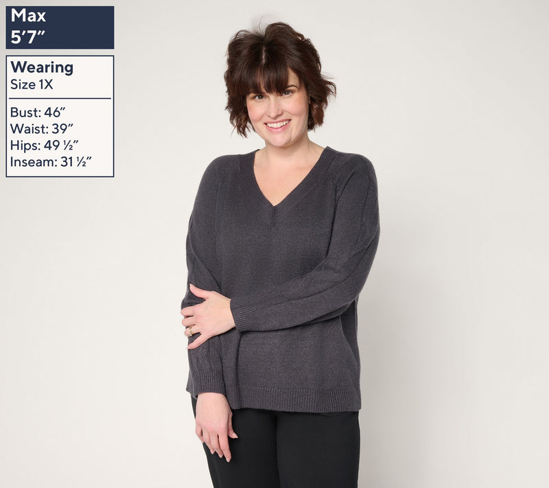 Women with Control V-Neck Cable Knit Sweater — View 2