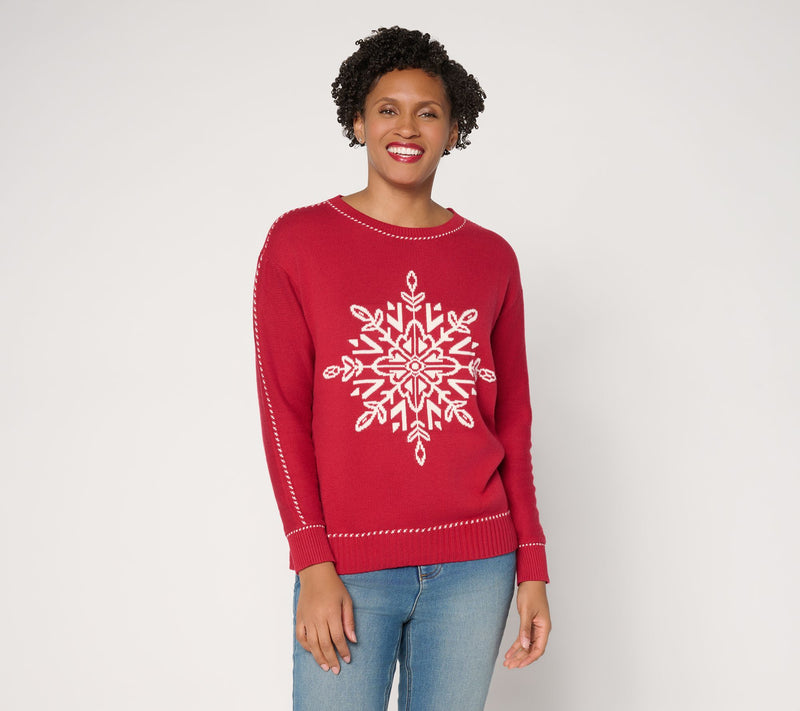 Joan Rivers Snowflake Sweater with Birdseye Stitching — Main view