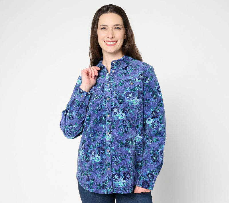 Joan Rivers Printed Floral Corduroy Snap Front Shirt — View 13