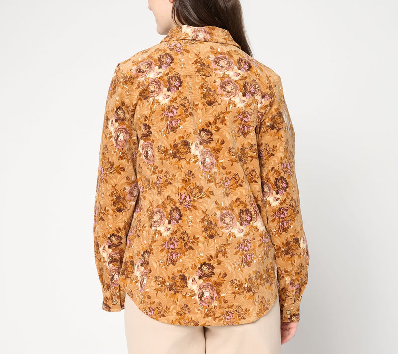 Joan Rivers Printed Floral Corduroy Snap Front Shirt — View 8
