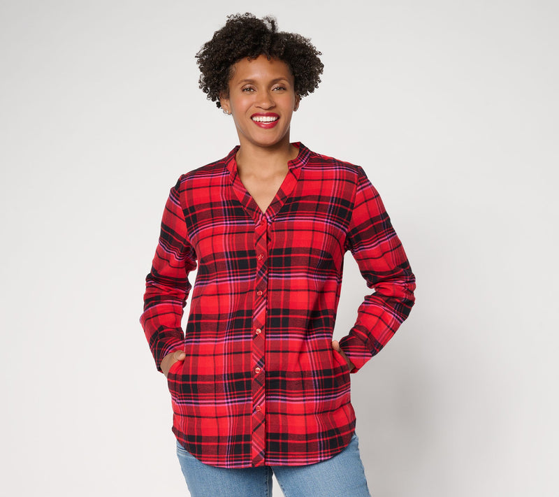 Joan Rivers Double Brushed Flannel Boyfriend Roll-Tab Shirt — View 11