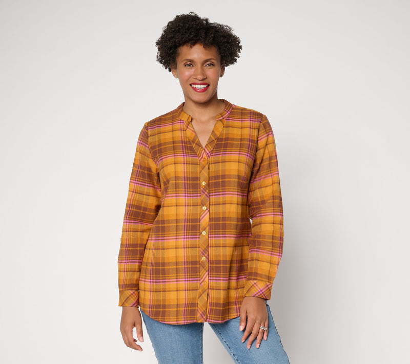 Joan Rivers Double Brushed Flannel Boyfriend Roll-Tab Shirt — View 12