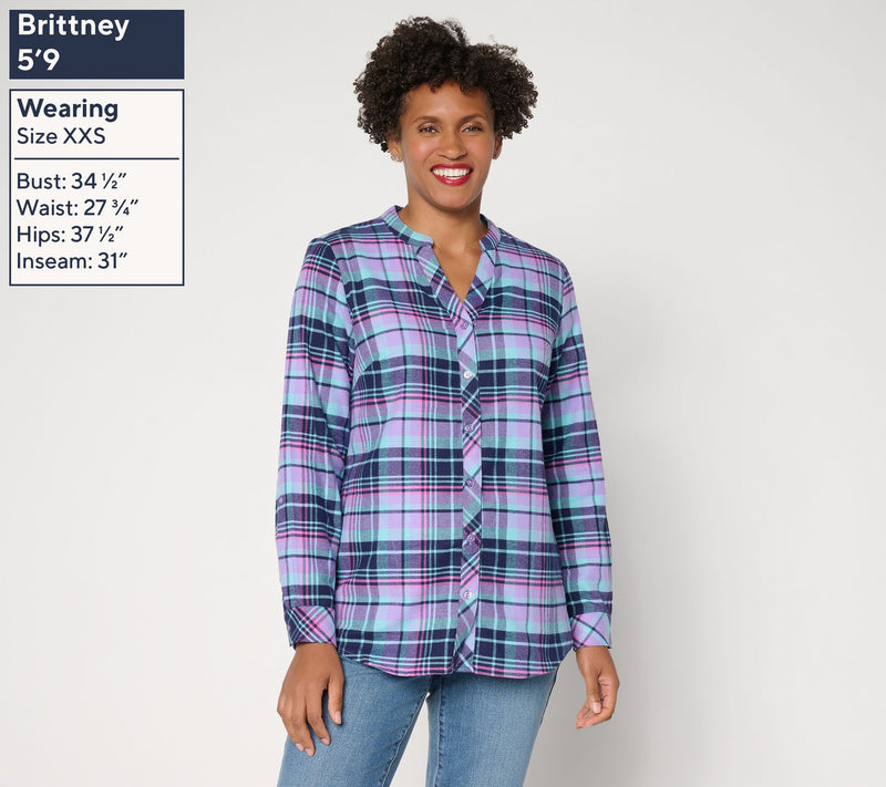 Joan Rivers Double Brushed Flannel Boyfriend Roll-Tab Shirt — View 4