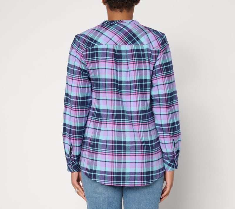 Joan Rivers Double Brushed Flannel Boyfriend Roll-Tab Shirt — View 5
