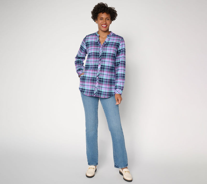 Joan Rivers Double Brushed Flannel Boyfriend Roll-Tab Shirt — View 6