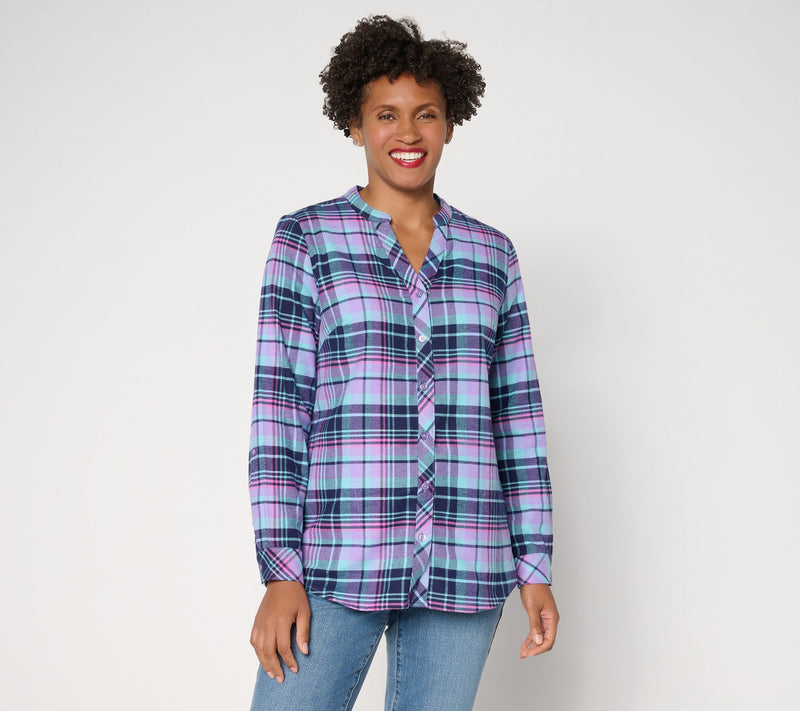 Joan Rivers Double Brushed Flannel Boyfriend Roll-Tab Shirt — View 2