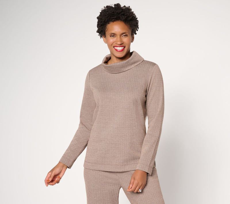 Joan Rivers Knit Herringbone Cowl Neck Top — View 13