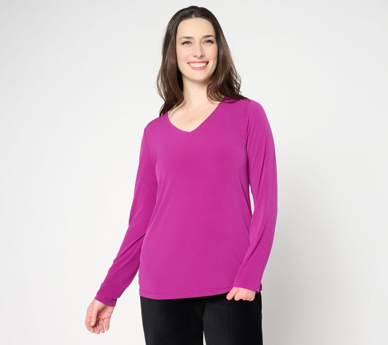 Susan Graver Essentials Liquid Knit V-Neck Top with Long Sleeves — Main view