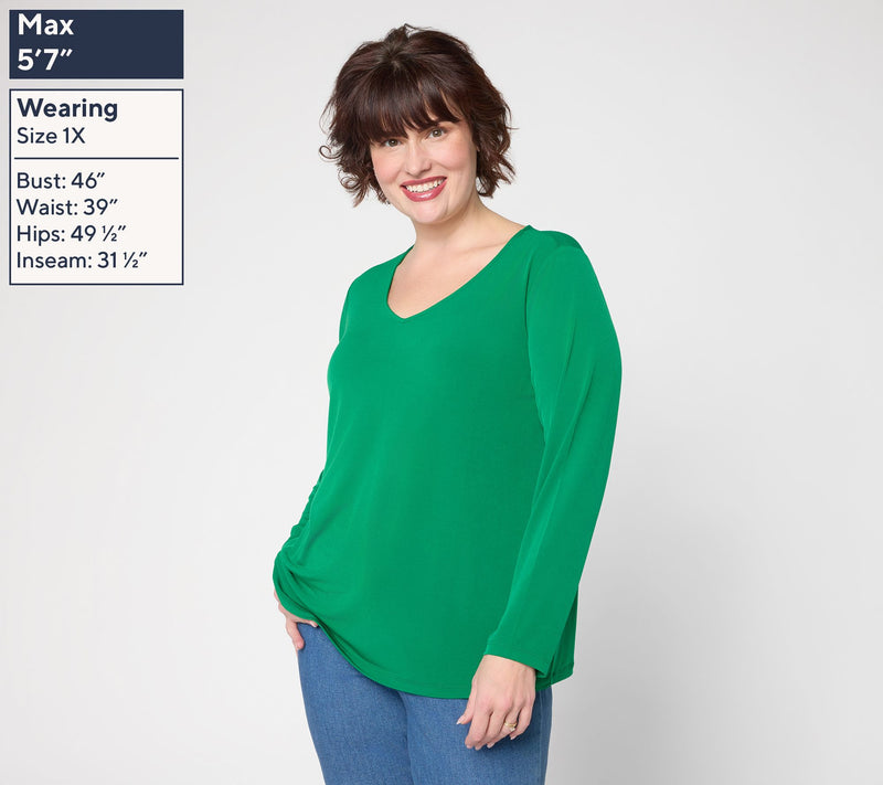 Susan Graver Essentials Liquid Knit V-Neck Top with Long Sleeves — View 2