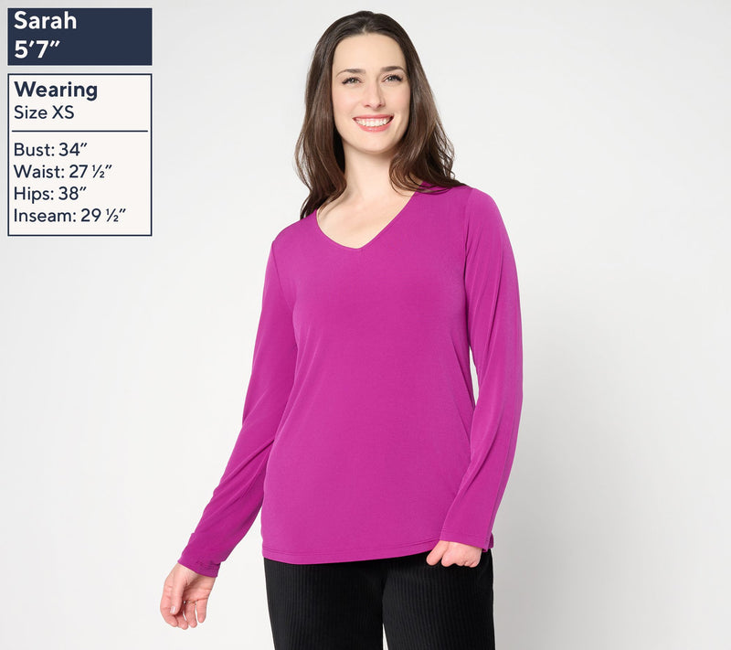 Susan Graver Essentials Liquid Knit V-Neck Top with Long Sleeves — View 3