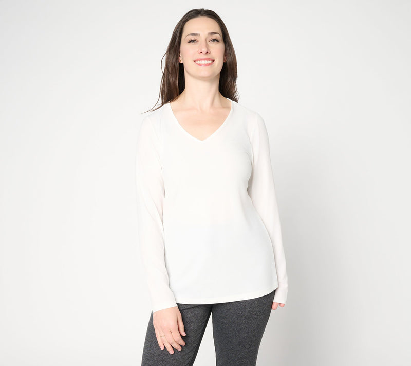 Susan Graver Essentials Liquid Knit V-Neck Top with Long Sleeves — View 14