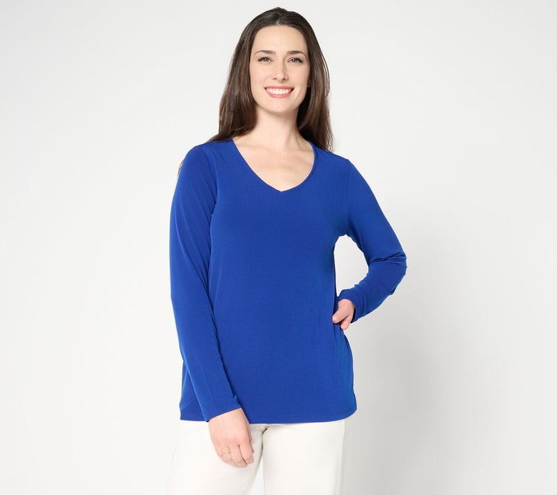 Susan Graver Essentials Liquid Knit V-Neck Top with Long Sleeves — View 15