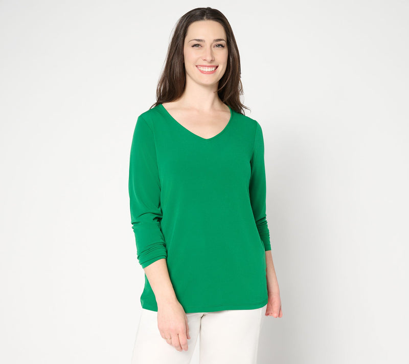 Susan Graver Essentials Liquid Knit V-Neck Top with Long Sleeves — View 16