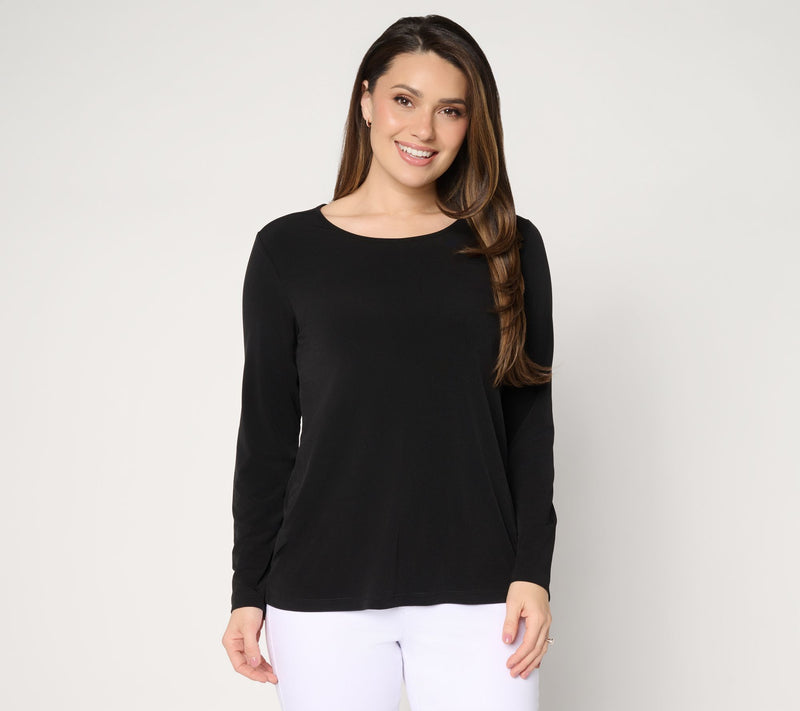 Susan Graver Essentials Liquid Knit Crew Neck Top — View 2