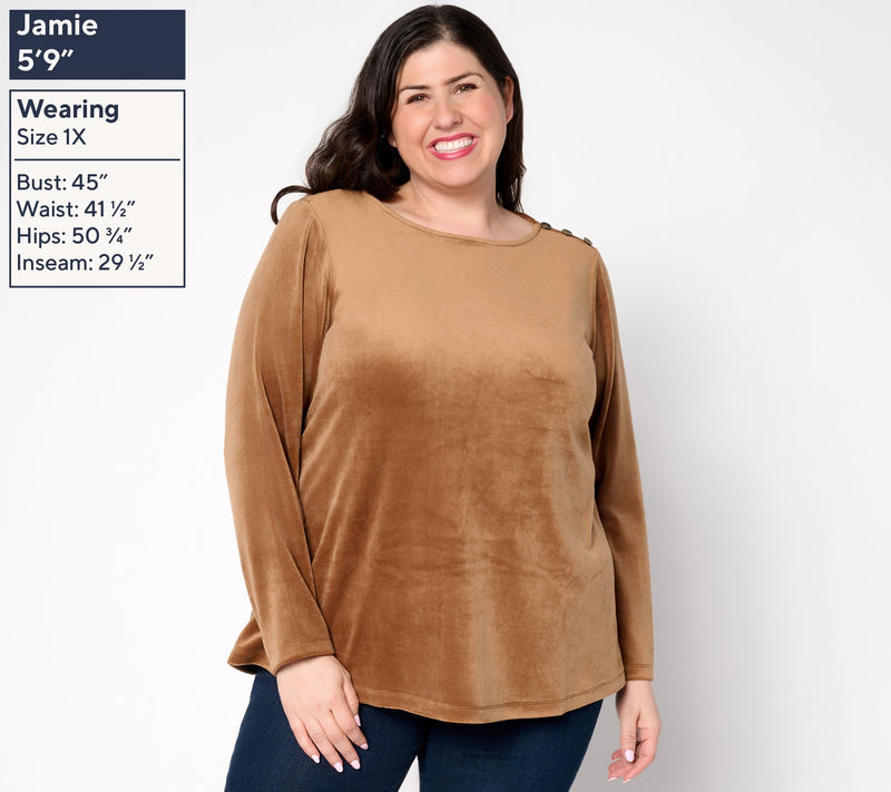 Susan Graver Plush Knit Bateau Neck Top — View 2