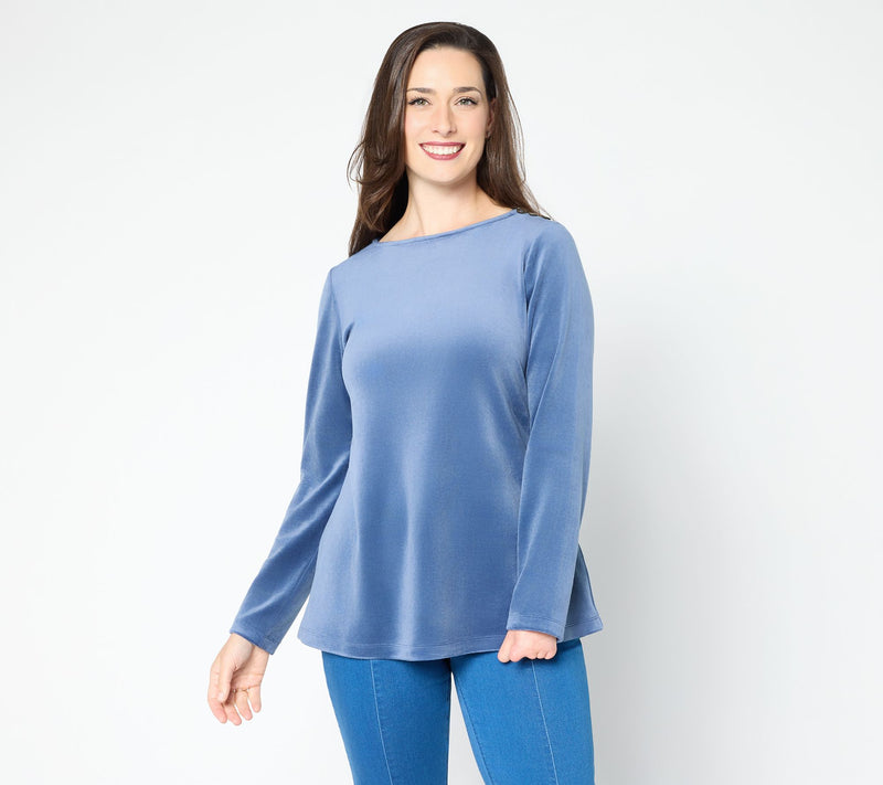 Susan Graver Plush Knit Bateau Neck Top — View 12