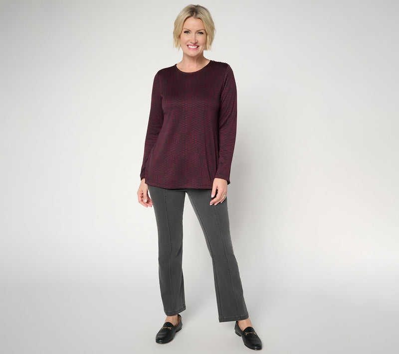 Susan Graver Weekend Drapey Knit Jacquard A-Line Scoop Neck Top — View 5