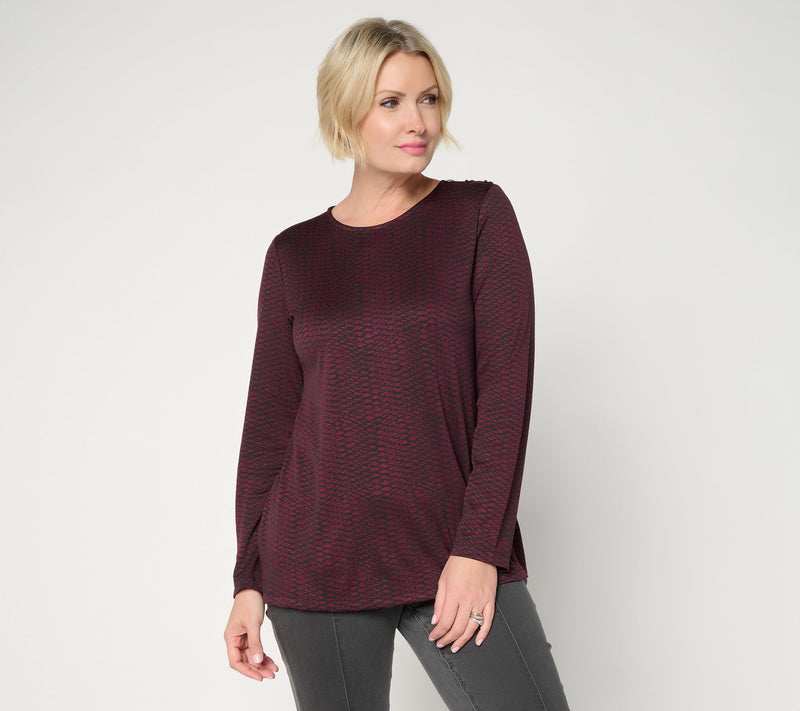 Susan Graver Weekend Drapey Knit Jacquard A-Line Scoop Neck Top — Main view