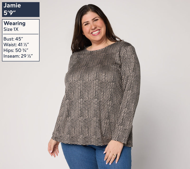 Susan Graver Weekend Drapey Knit Jacquard A-Line Scoop Neck Top — View 2