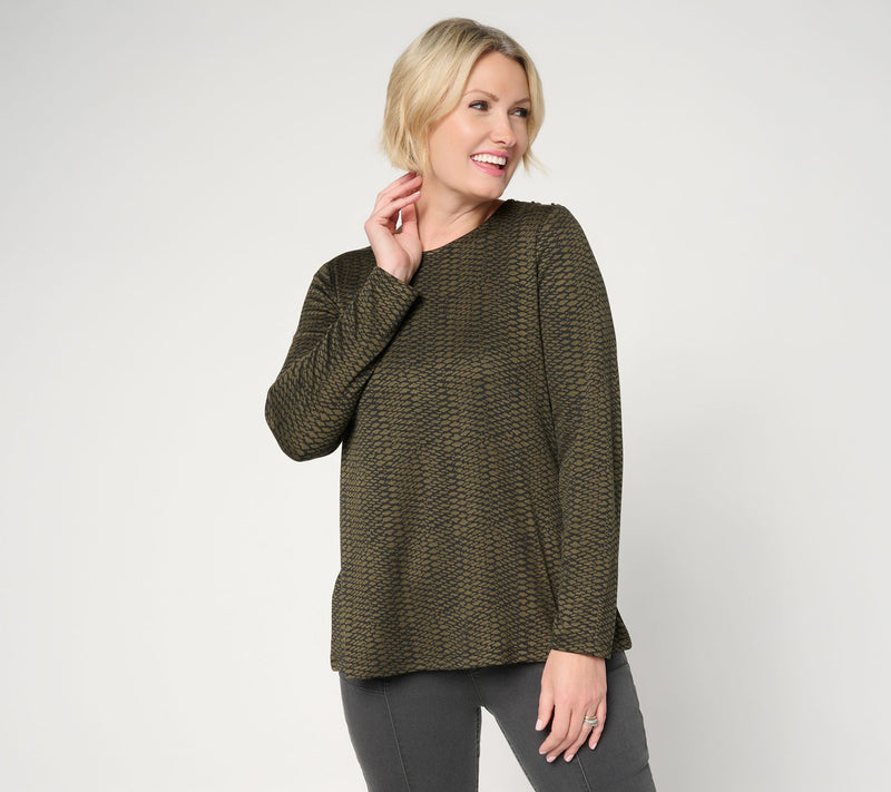 Susan Graver Weekend Drapey Knit Jacquard A-Line Scoop Neck Top — View 12