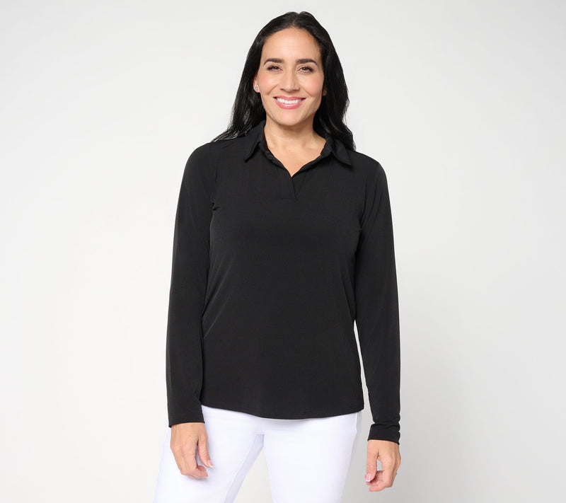 Susan Graver Liquid Knit Pullover Henley Top with Shirttail — View 11