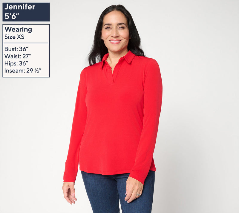 Susan Graver Liquid Knit Pullover Henley Top with Shirttail — View 3