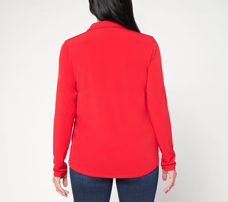 Susan Graver Liquid Knit Pullover Henley Top with Shirttail — View 4