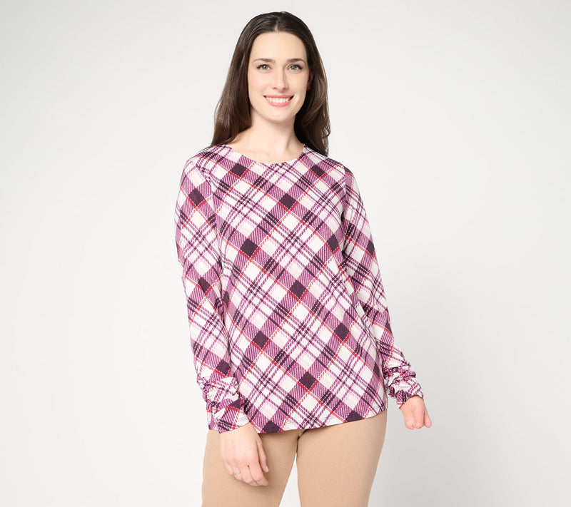 Susan Graver Printed Liquid Knit Ruched Sleeve Top — Main view