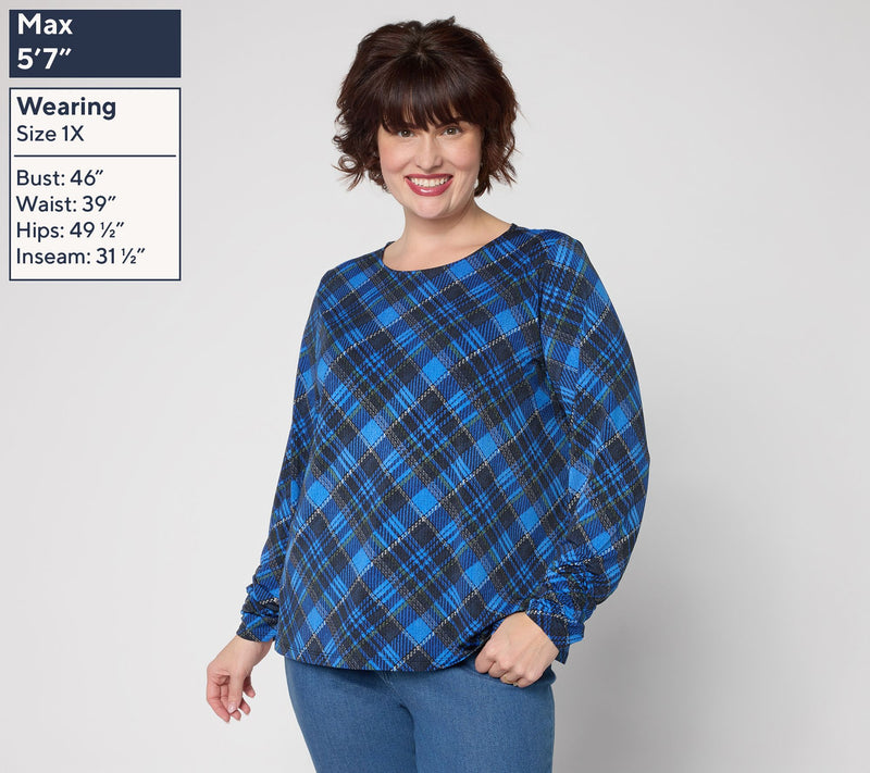 Susan Graver Printed Liquid Knit Ruched Sleeve Top — View 10