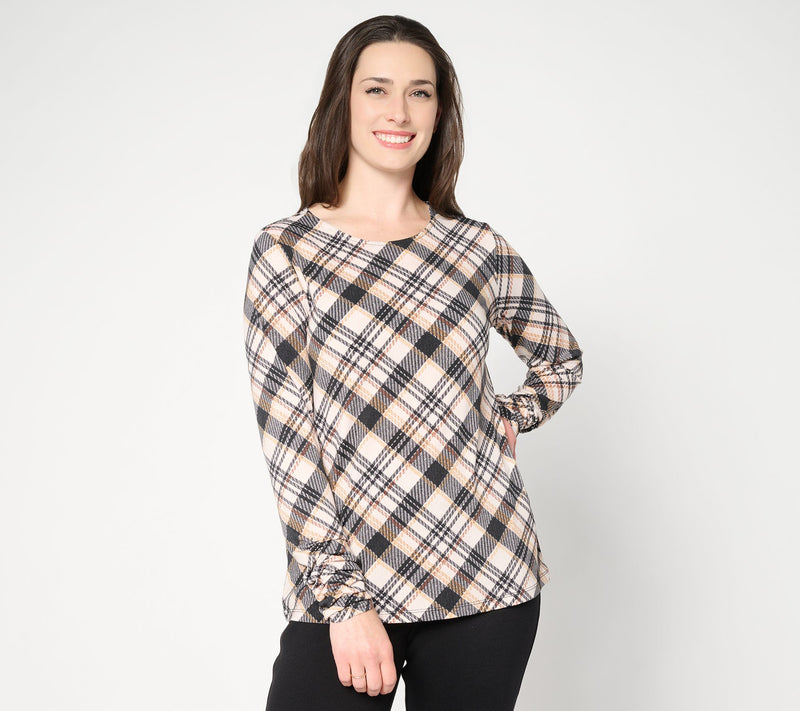 Susan Graver Printed Liquid Knit Ruched Sleeve Top — View 9