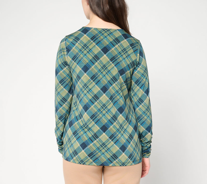 Susan Graver Printed Liquid Knit Ruched Sleeve Top — View 12